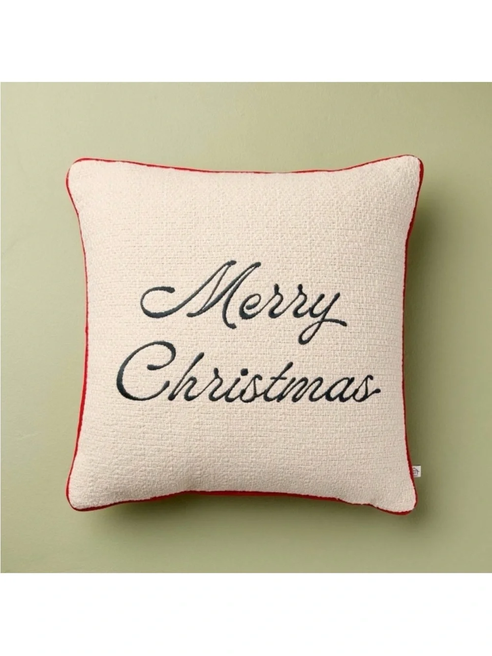 16x16 Merry Christmas Square Toss Pillow Cream Red Trim Hearth & Hand NEW